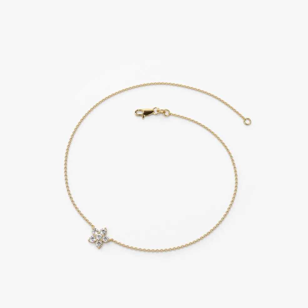 14K Gold Diamond Flower Charm Bracelet