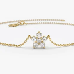 14K Gold Diamond Flower Charm Bracelet