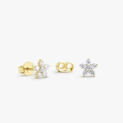 14K Gold Diamond Flower Earrings
