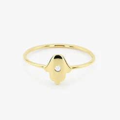 14K Gold Diamond Hamsa Ring