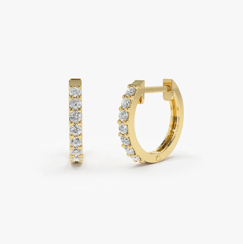 14K Gold Diamond Hoop Earrings