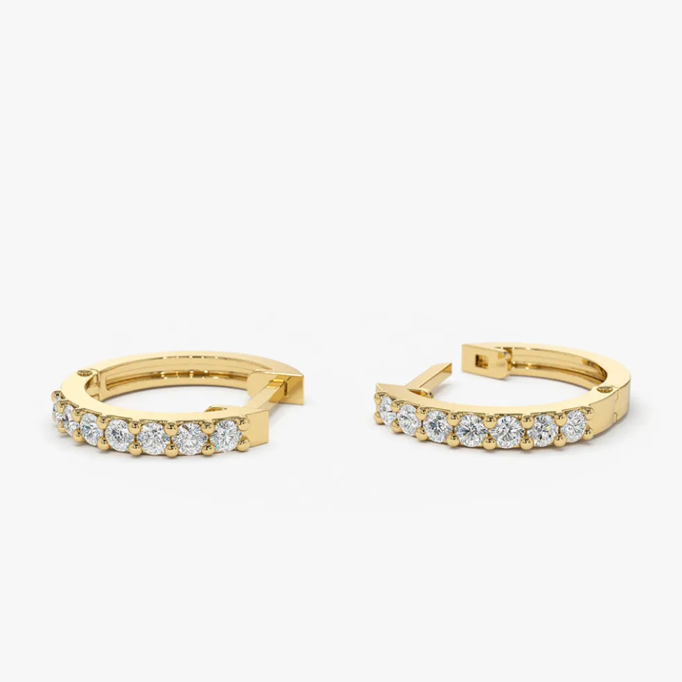 14K Gold Diamond Hoop Earrings