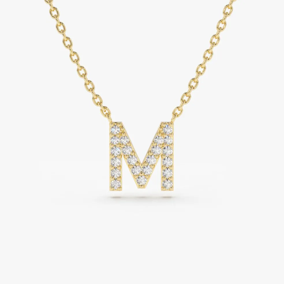 14K Gold Diamond Initial Necklace