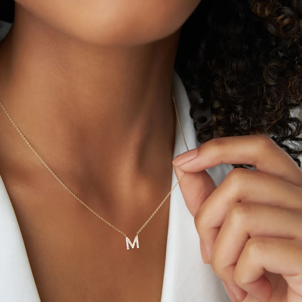 14K Gold Diamond Initial Necklace