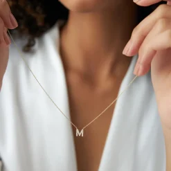 14K Gold Diamond Initial Necklace