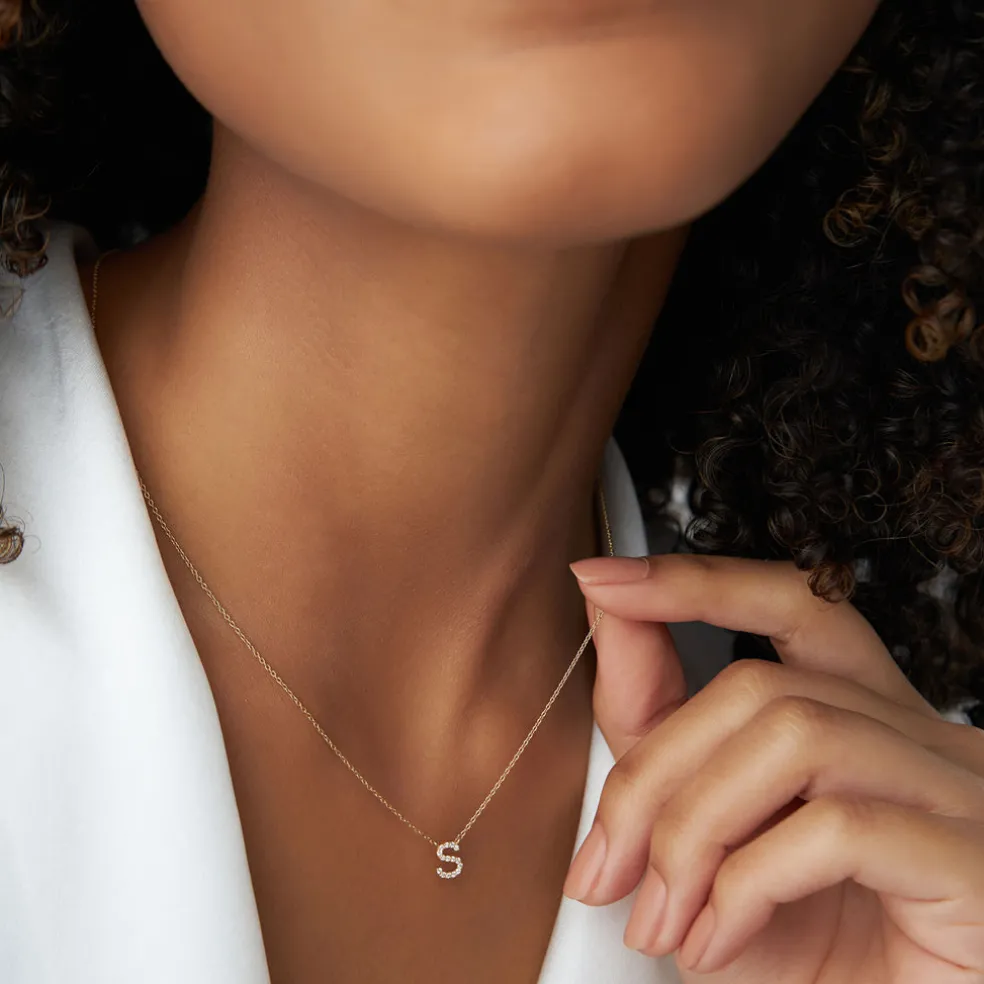14K Gold Diamond Initial Necklace