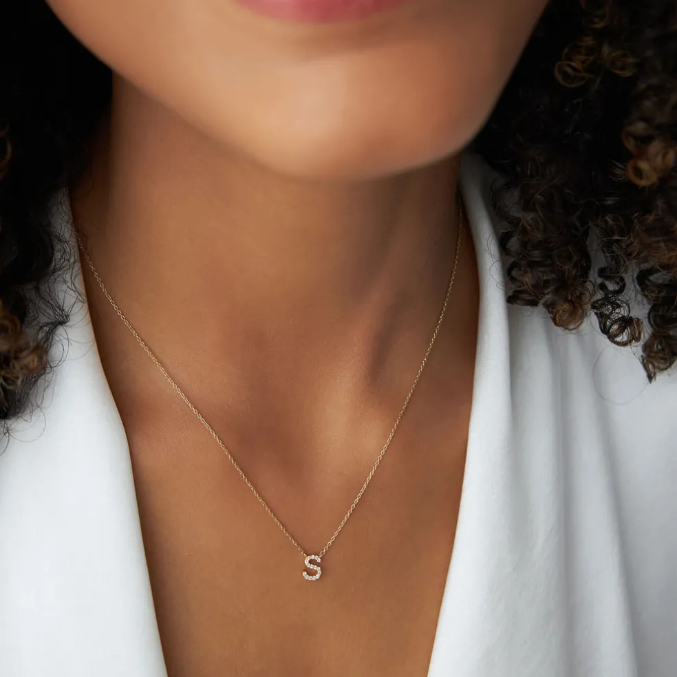 14K Gold Diamond Initial Necklace