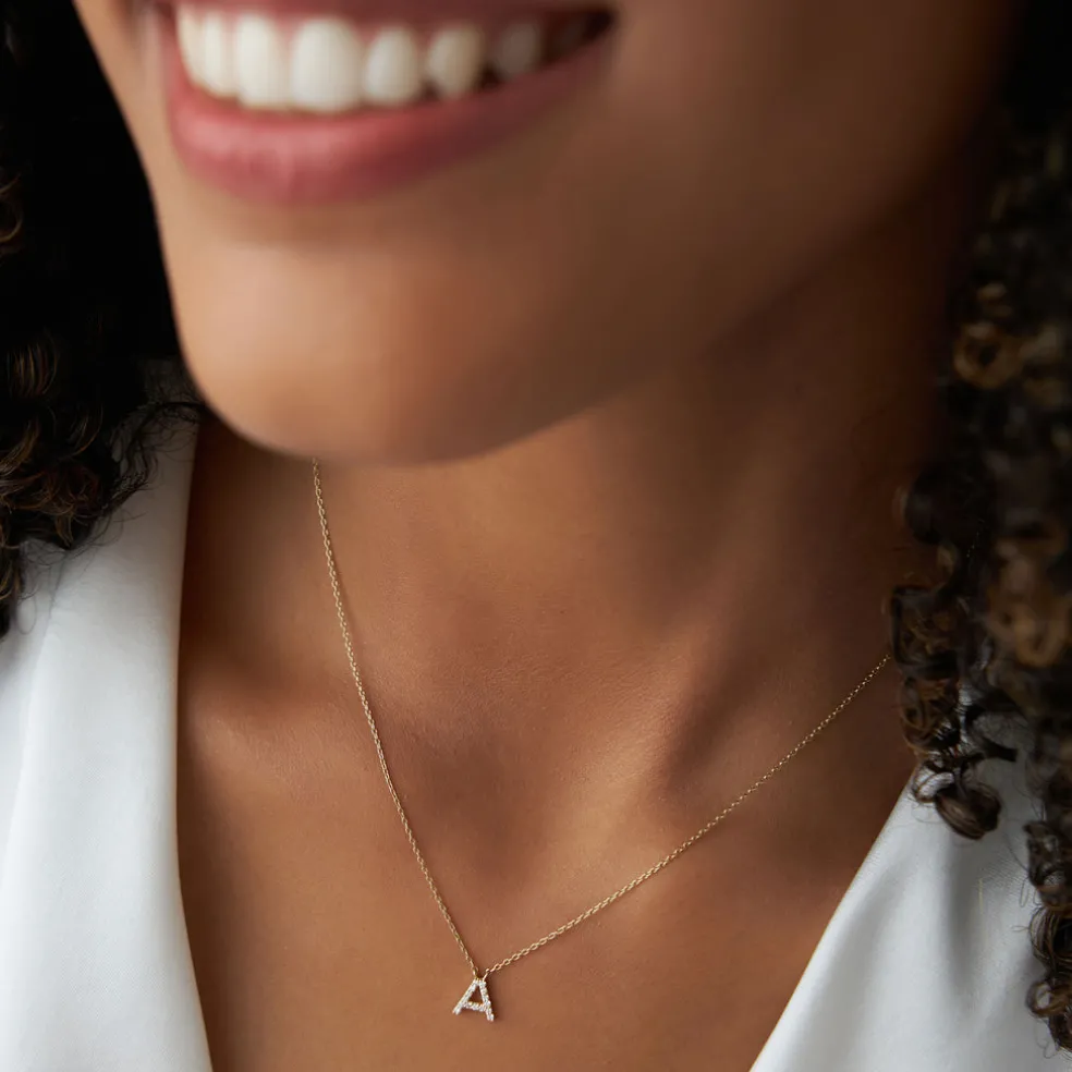14K Gold Diamond Initial Necklace
