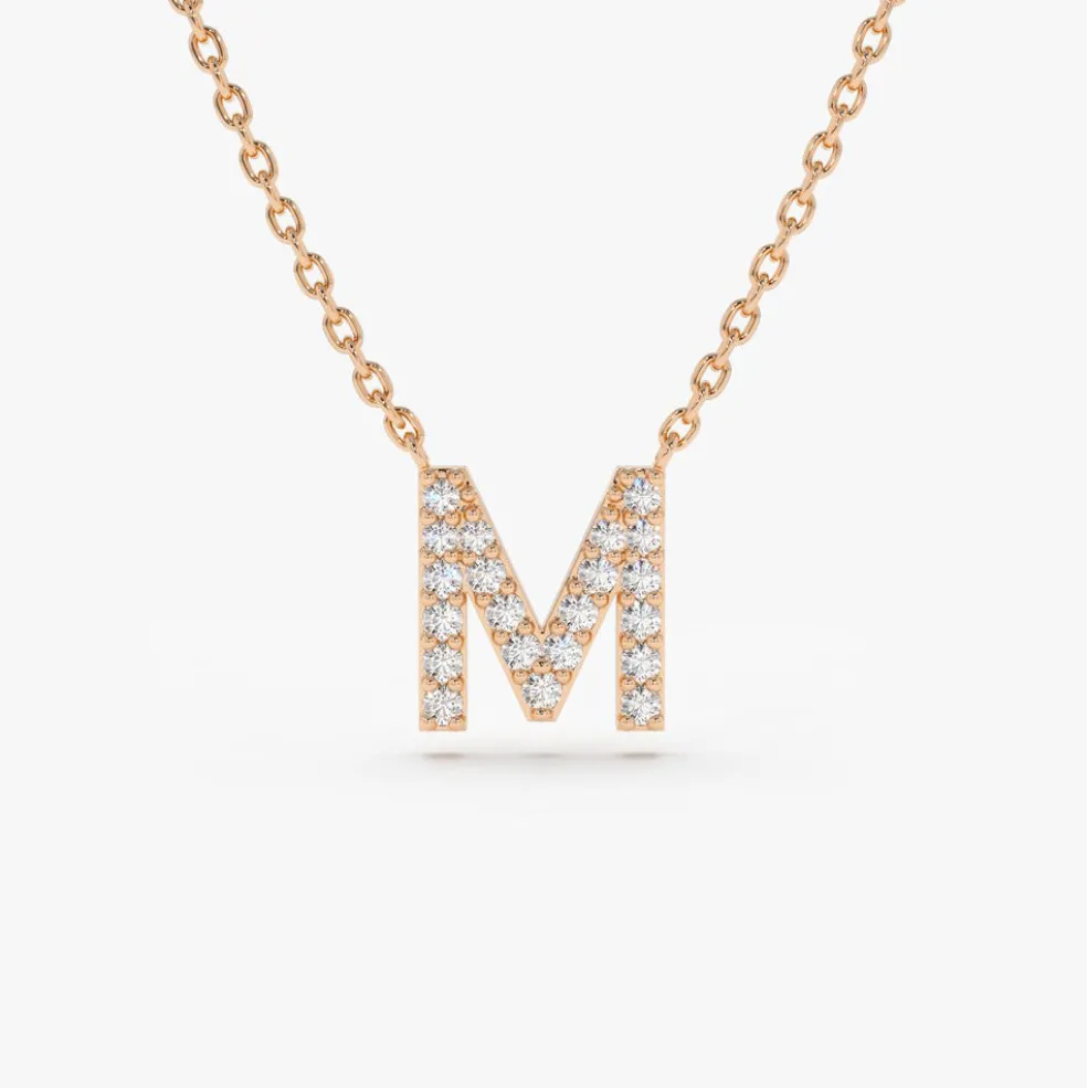 14K Gold Diamond Initial Necklace
