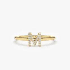 14K Gold Diamond Initial Ring