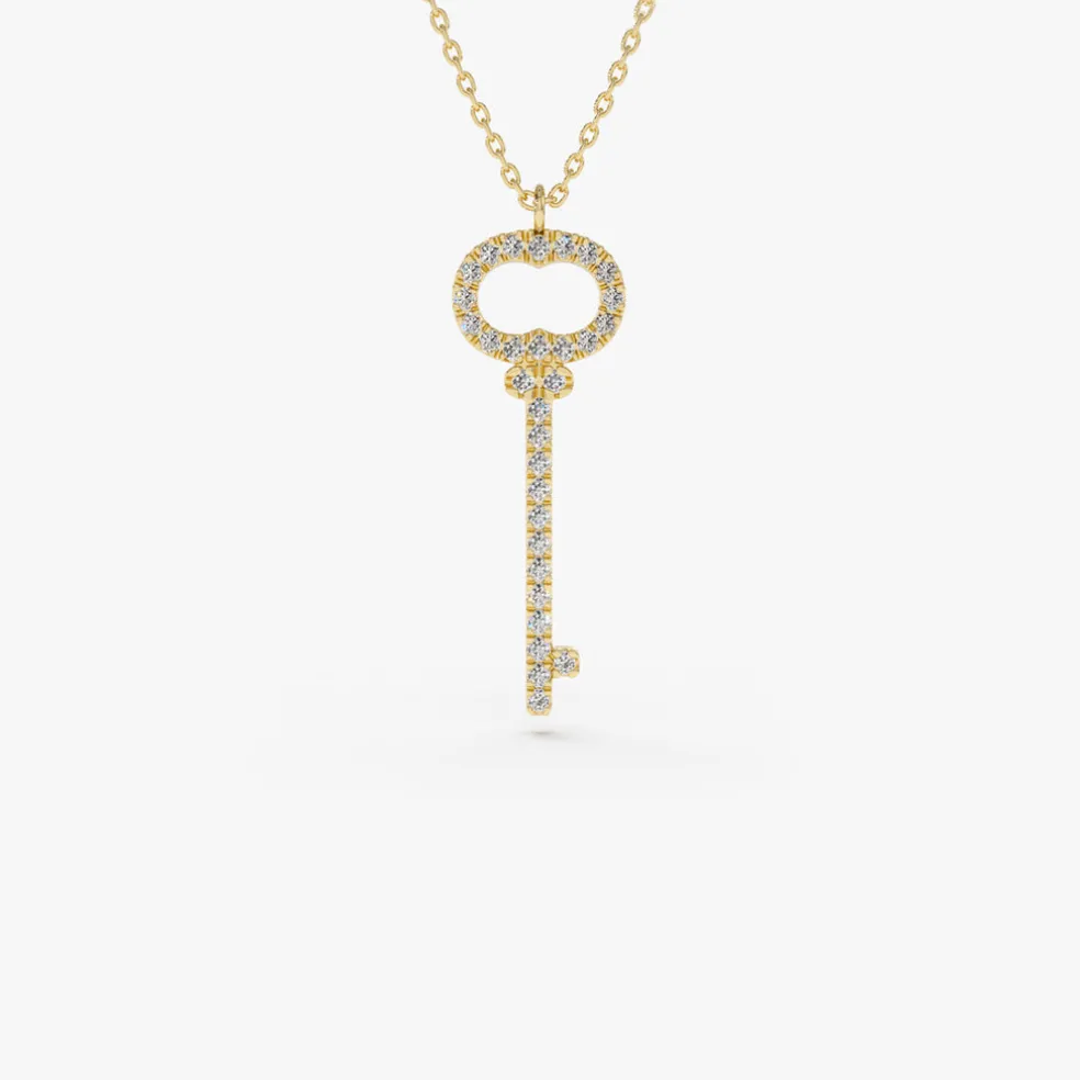 14K Gold Diamond Key Charm Necklace