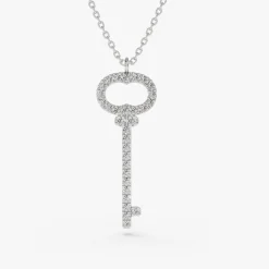 14K Gold Diamond Key Charm Necklace
