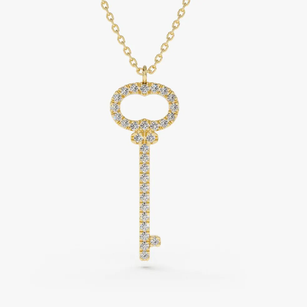 14K Gold Diamond Key Charm Necklace