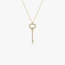 14K Gold Diamond Key Charm Necklace