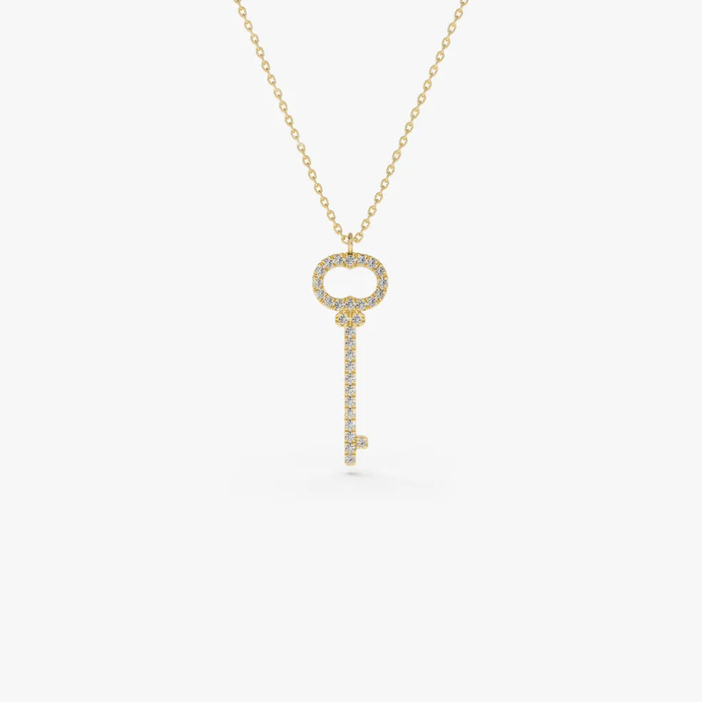 14K Gold Diamond Key Charm Necklace