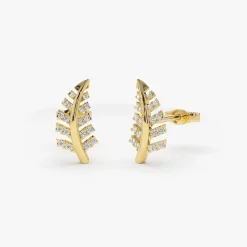 14k Gold Diamond Leaf Earrings