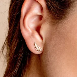 14k Gold Diamond Leaf Earrings