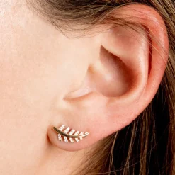 14k Gold Diamond Leaf Earrings