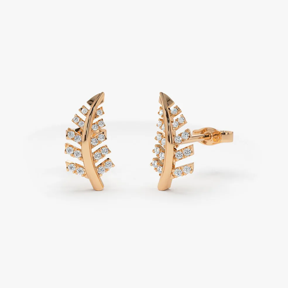 14k Gold Diamond Leaf Earrings