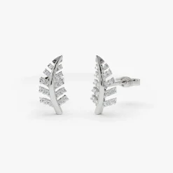 14k Gold Diamond Leaf Earrings