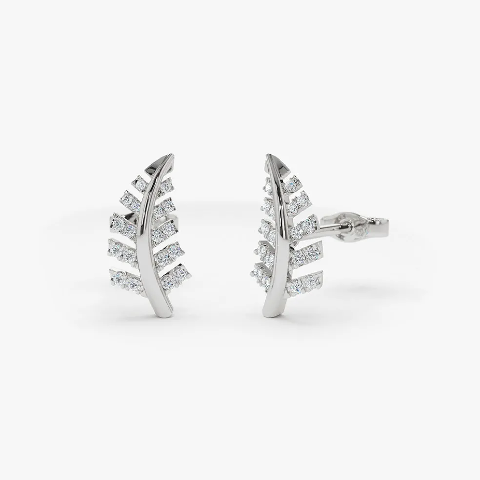 14k Gold Diamond Leaf Earrings