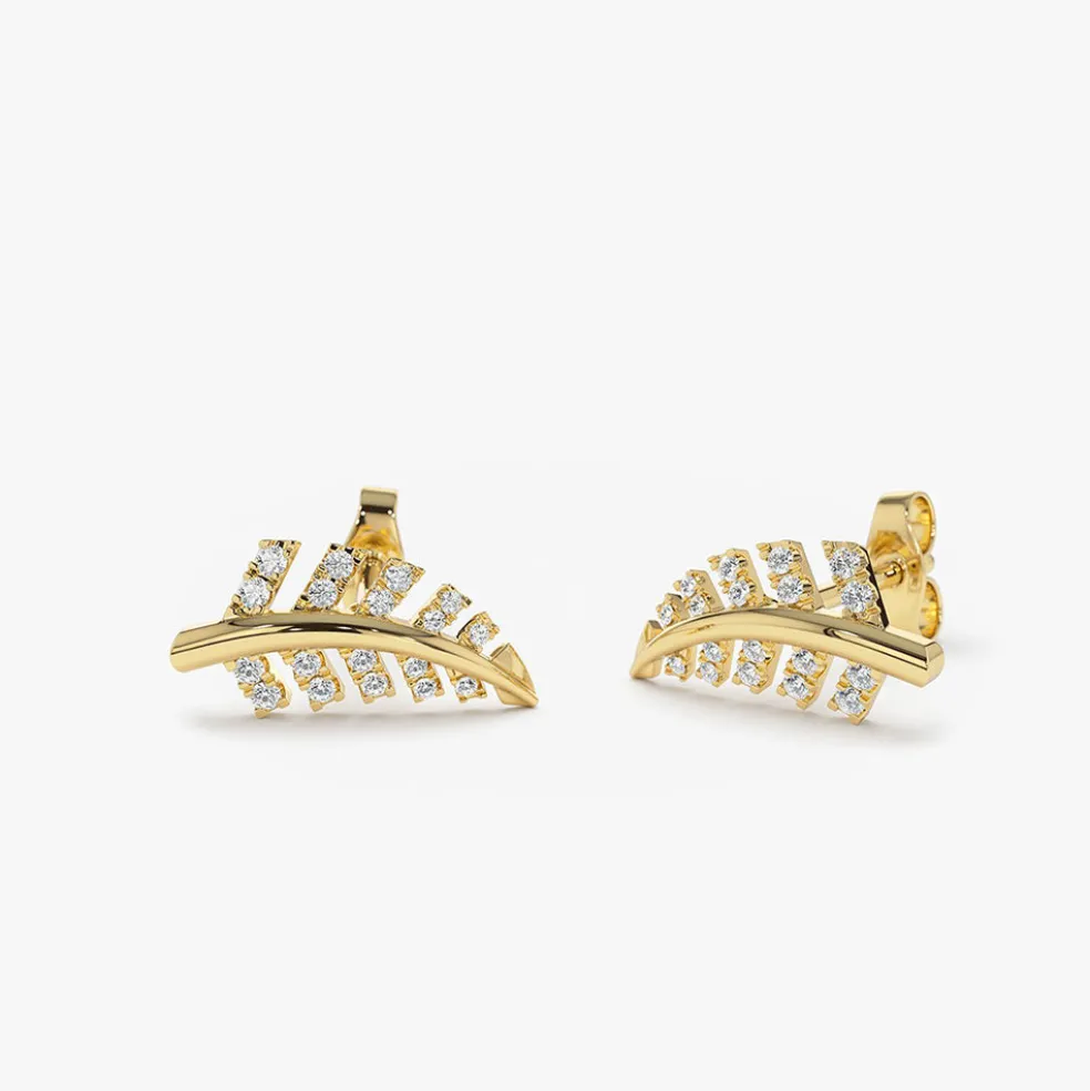 14k Gold Diamond Leaf Earrings