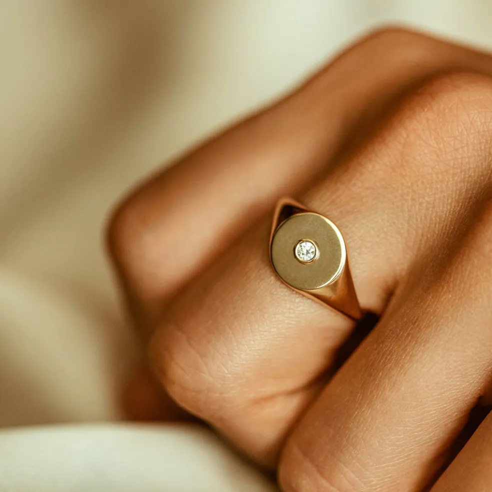 14K Gold Diamond Pinky Signet Ring