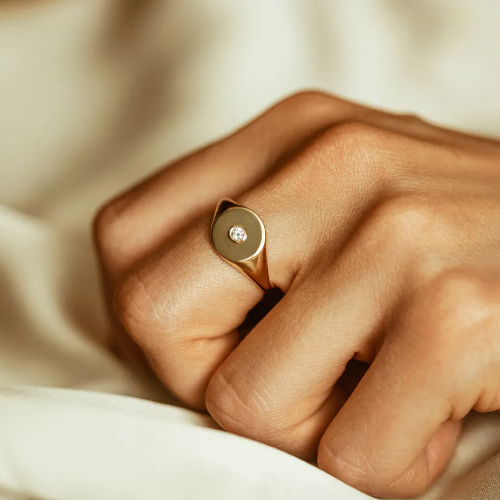 14K Gold Diamond Pinky Signet Ring