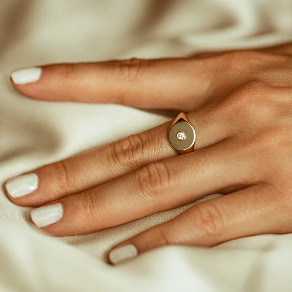 14K Gold Diamond Pinky Signet Ring