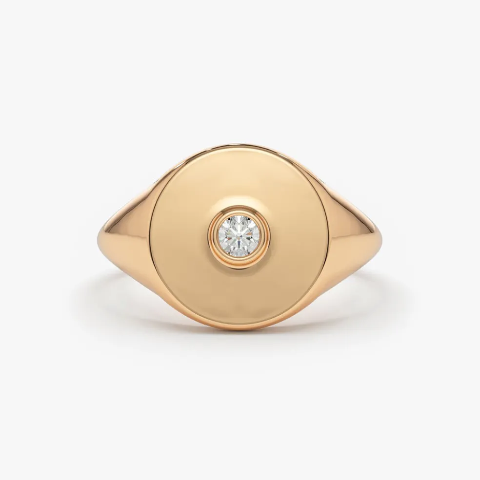 14K Gold Diamond Pinky Signet Ring