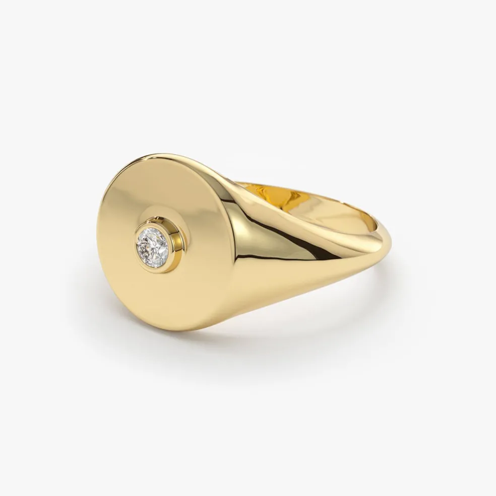 14K Gold Diamond Pinky Signet Ring