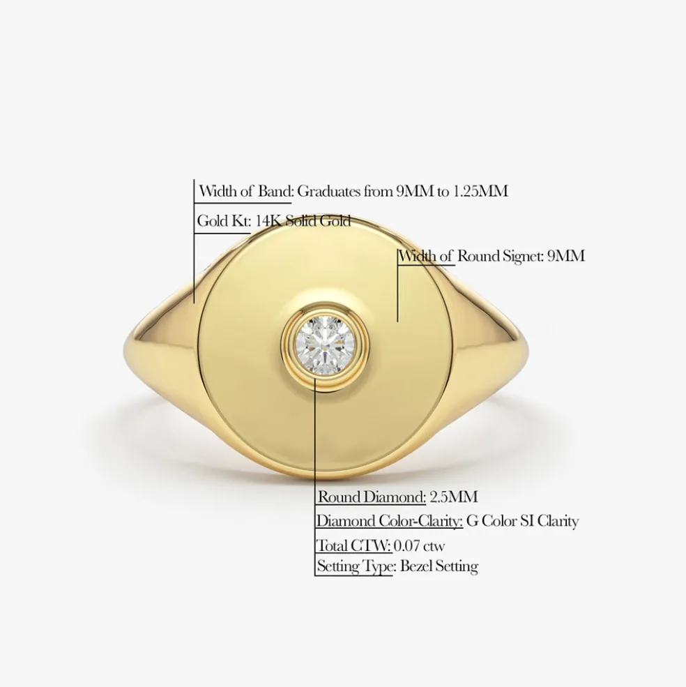 14K Gold Diamond Pinky Signet Ring