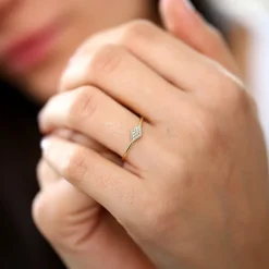 14K Gold Diamond Shape Micro Pave Ring