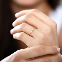 14K Gold Diamond Shape Micro Pave Ring