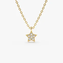 14K Gold Diamond Star Charm Necklace