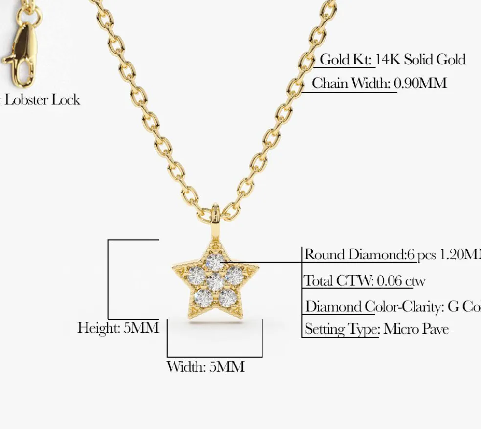 14K Gold Diamond Star Charm Necklace
