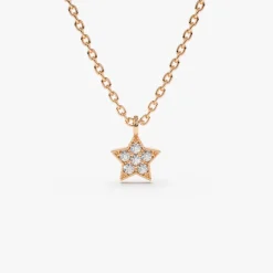 14K Gold Diamond Star Charm Necklace
