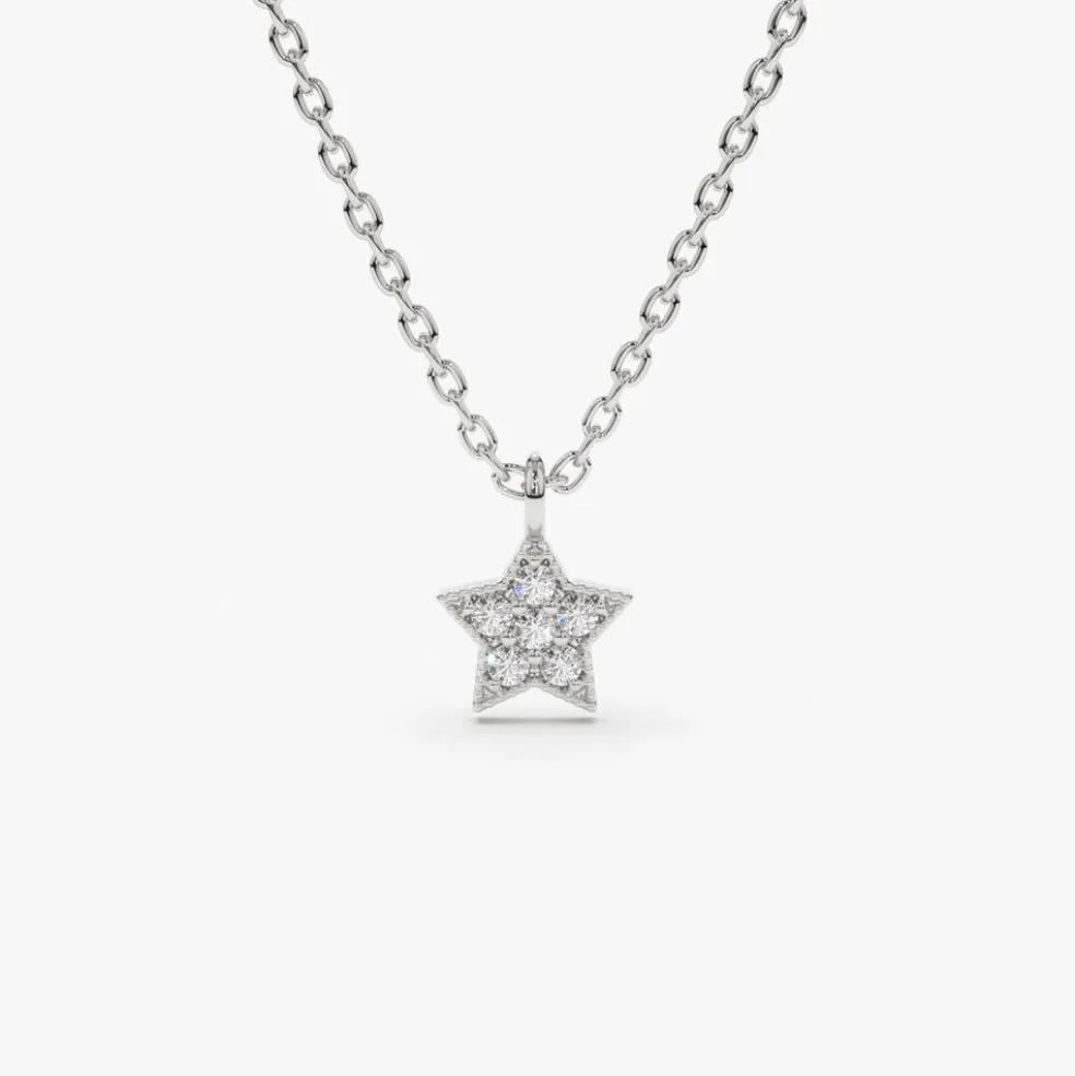 14K Gold Diamond Star Charm Necklace