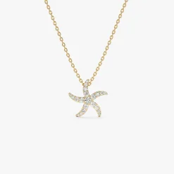 14k Gold Diamond Starfish Charm Pendant
