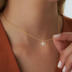 14k Gold Diamond Starfish Charm Pendant