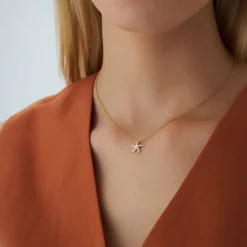 14k Gold Diamond Starfish Charm Pendant