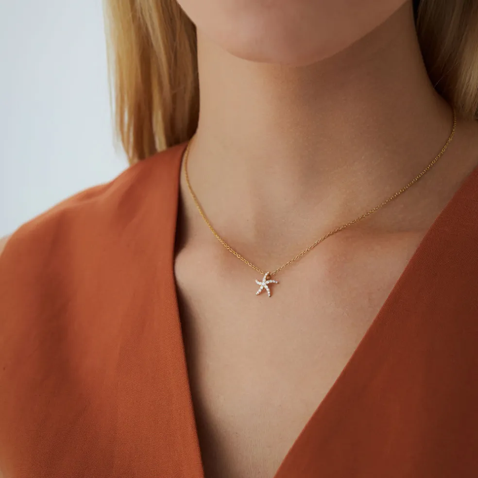 14k Gold Diamond Starfish Charm Pendant