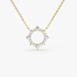 14K Gold Diamond Sun Circle Necklace