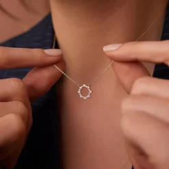 14K Gold Diamond Sun Circle Necklace