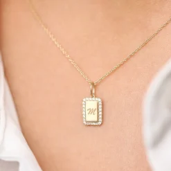 14K Gold Diamond Tag Initial Necklace