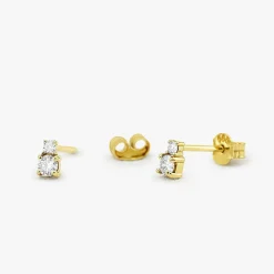 14K Gold Double Diamond Studs