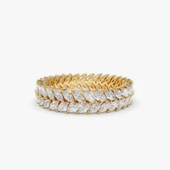 14k Gold Double Row Marquise Diamond Anniversary Ring