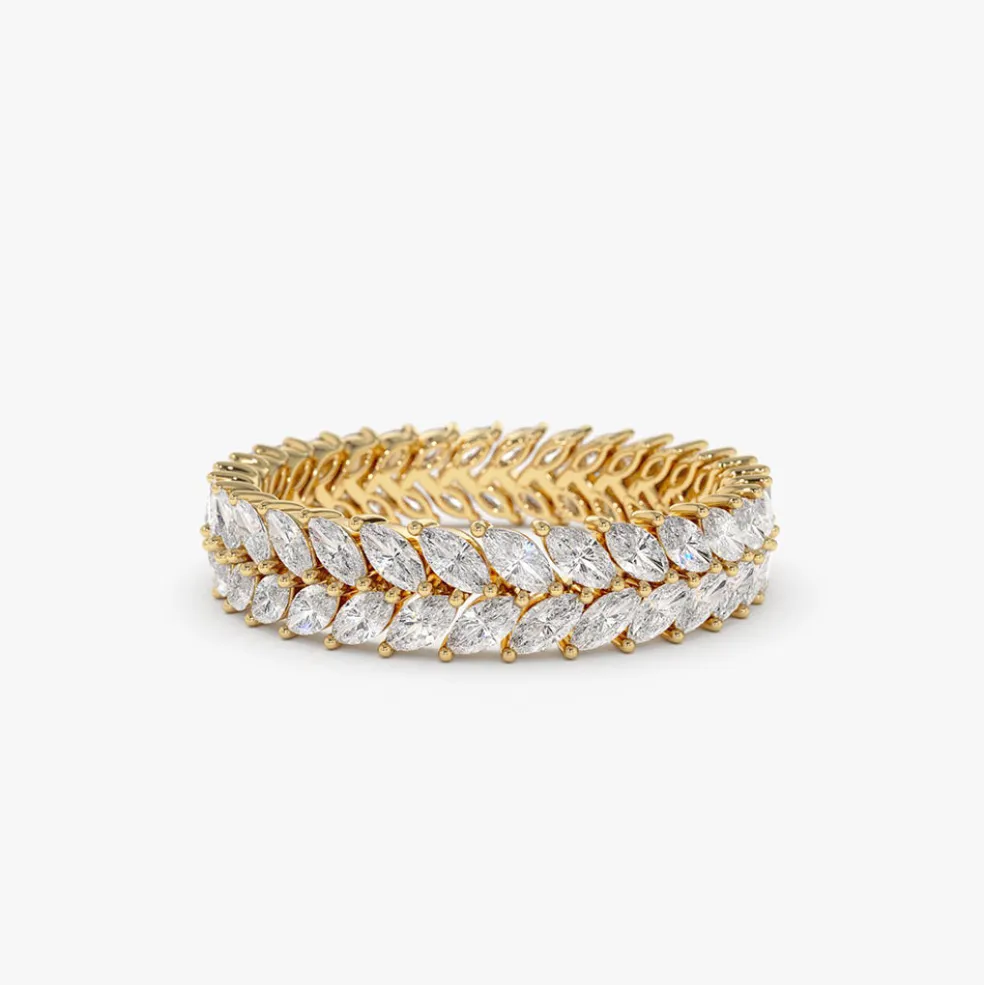 14k Gold Double Row Marquise Diamond Anniversary Ring
