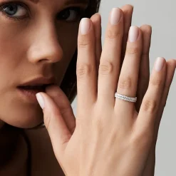 14k Gold Double Row Marquise Diamond Anniversary Ring