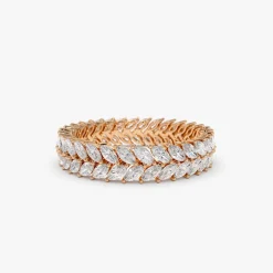 14k Gold Double Row Marquise Diamond Anniversary Ring